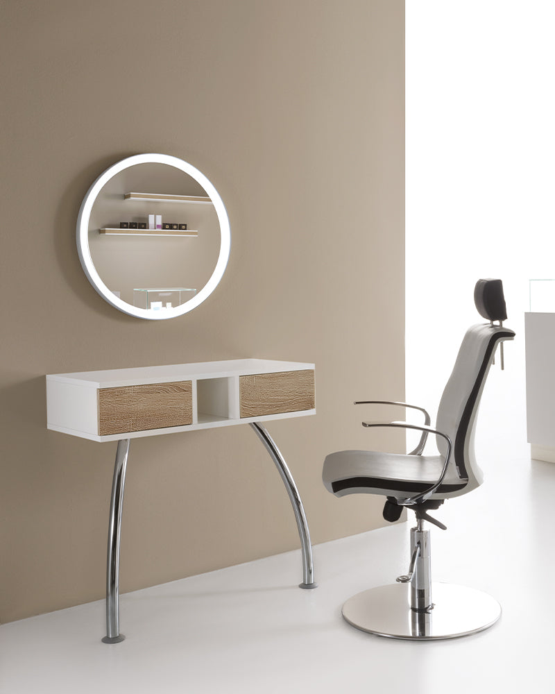 Make-up - Brown and white make-up chair - Chrome round base